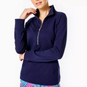 Lilly Pulitzer Skipper Navy 1/2 Zip Sweater Cotton Size Medium